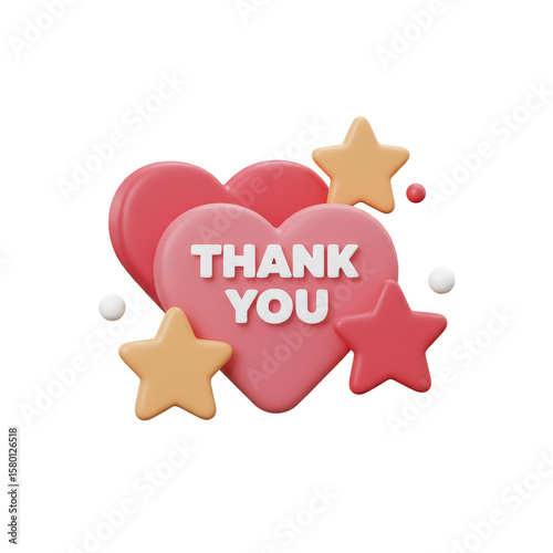 3D Heart Stars Thank You Message Transparent Occasion Celebration