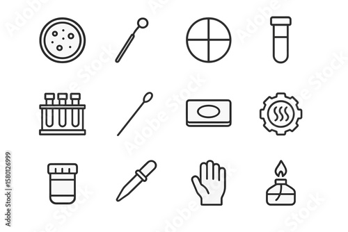 Laboratory equipment icons on gray background