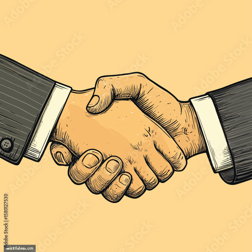 Businessman handshake contract deal engraving vintage vector, vector style simple color
