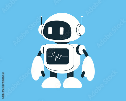 Vector white robot character with sleek design for tech branding