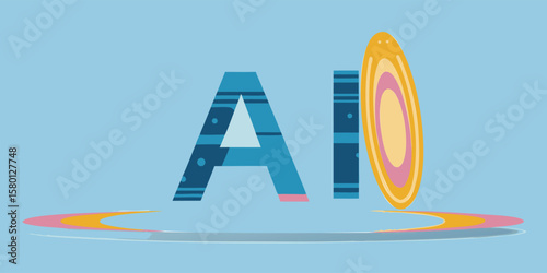 Illustration of ai letters with decorative patterns and a colorful abstract circular shape element