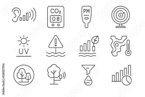 Environmental sensor icons for weather and pollution monitoring