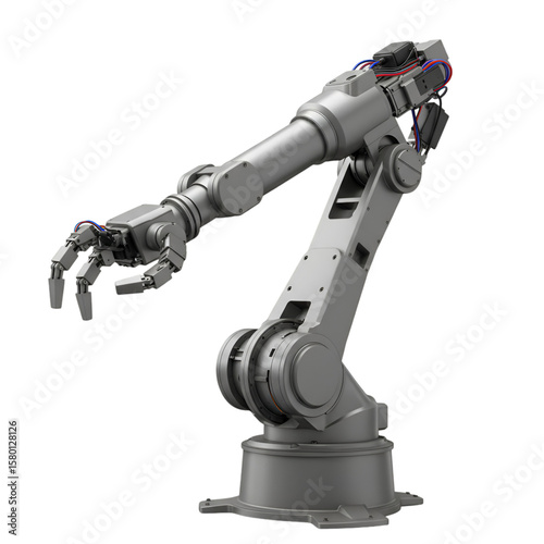 3D Illustration of Isolated Gray Robotic Arm with Transparent Background