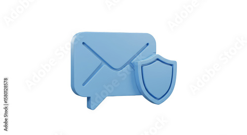 3D Illustration of Secure Email with Shield Protection Messaging
