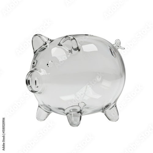 3D Render Glass Piggy Bank Transparent Save Money Isolated PNG
