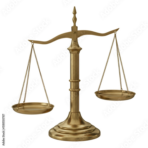 3D Render Illustration Of Golden Scales Of Justice On Transparent Background