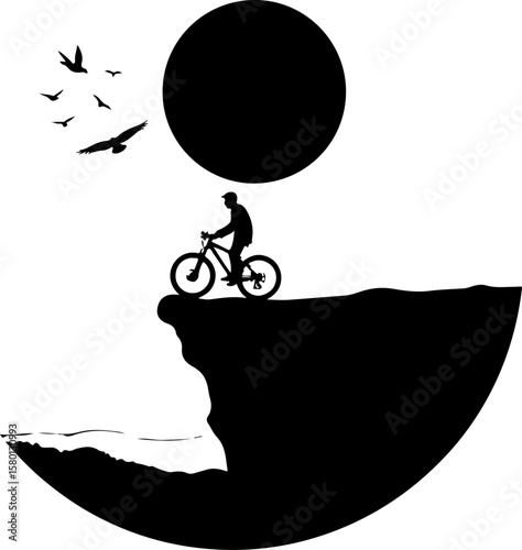 silhouette of a cyclist on a bicycle, bike, bicycle, silhouette, sport, cycling, biker, cyclist, vector, cycle, illustration, ride, mountain, biking, people, boy, woman, race, black, recreation, sky, 