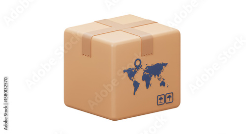 3D Brown Package Box For Worldwide Delivery Shipping Transparent