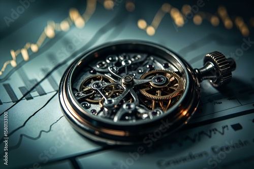 Precision Watch Movement With Financial Charts Representing Long-Term Planning