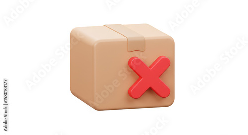3d Canceled Box Delivery Error Red Cross Cancel Package Illustration