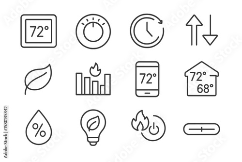 Smart home temperature control icons for modern climate management