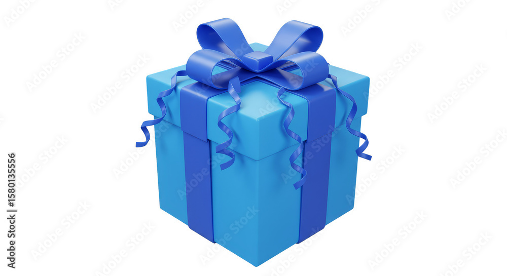 Obraz premium 3D Gift Present Blue Ribbon Celebration Box Transparent Background