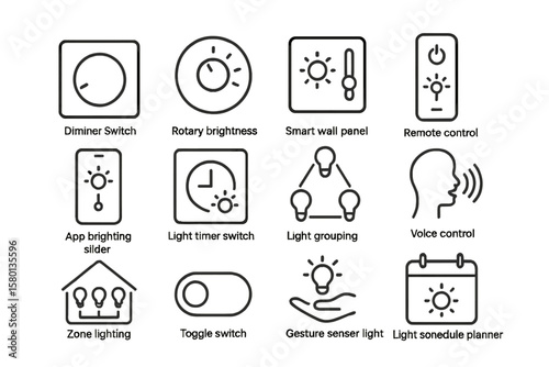 Smart light control icons for home automation and energy management