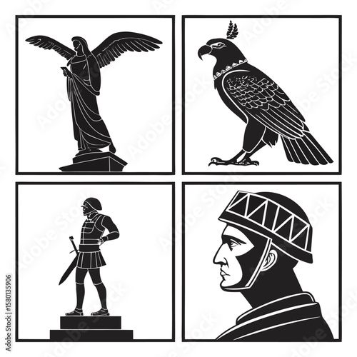 Winged figure eagle soldier profile angel warrior
