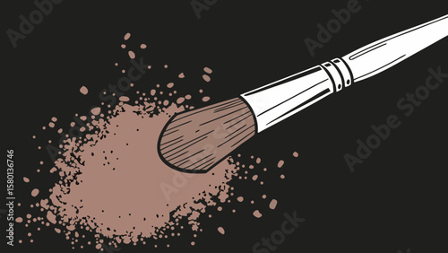 Makeup brush with powder illustration for beauty blog and cosmetic product promotion and graphic design use