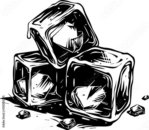 Hand-Drawn Ice Vector Illustration in Black and White Style