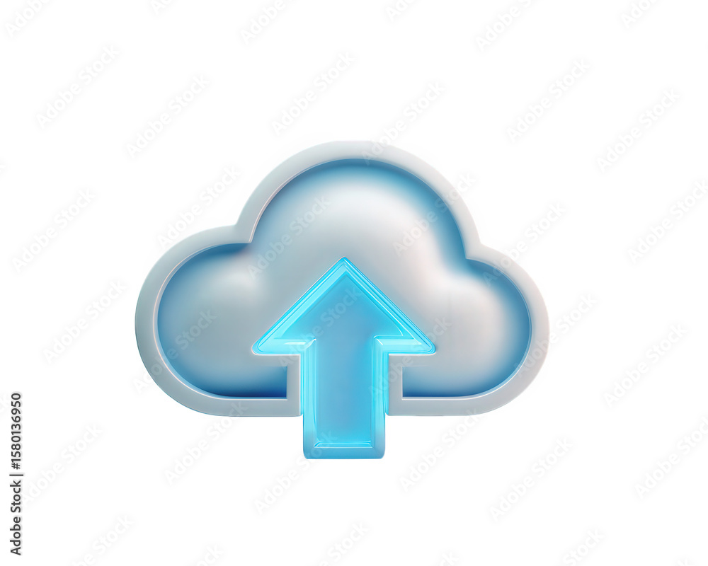 Cloud upload icon blue glow digital symbol isolated 3D illustration technology data transfer futuristic low resolution modern cheerful Cloud upload icon blue glow digital symbol isolated 3D illustration technology data transfer futuristic low resolution modern cheerful