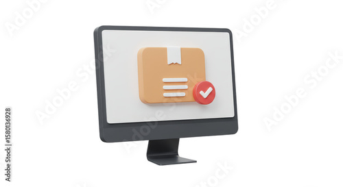 Free Download 3D Icon of Package on Computer Screen for Online Delivery Service - GFXLoad