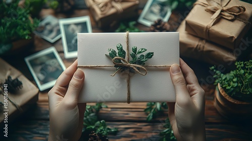 Rustic gift card with photos and nature elements