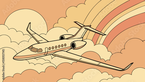 Private jet airplane flying in the sky commercial aviation travel transport business jet air travel design vector