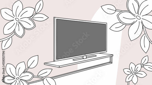 Modern tv setup with floating shelf and floral accents for living room entertainment center design ideas