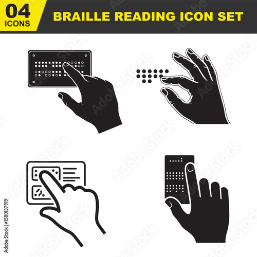Braille Reading Black Vector Icon of, braille icon, braille reading vector, accessibility icon on White Background
