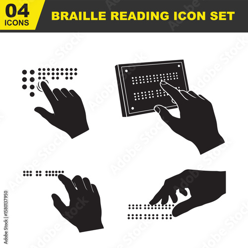 Braille Reading Black Vector Icon of, braille icon, braille reading vector, accessibility icon on White Background
