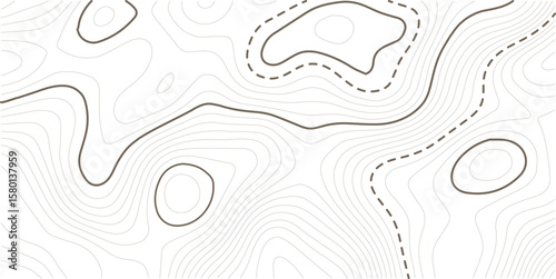 Stylized topographic contour height in lines and contours. The concept of conventional geography and route of the area. Wide size canvas. Black background. Vector illustration.
