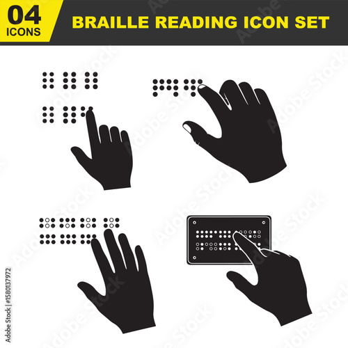 Braille Reading Black Vector Icon of, braille icon, braille reading vector, accessibility icon on White Background
