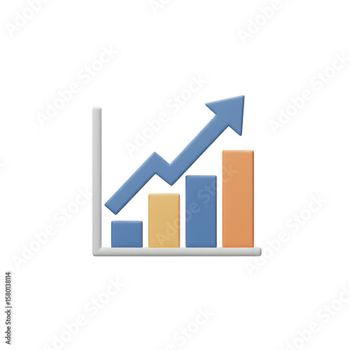 3D Graph Arrow Growth Chart Success in Blue Orange on Transparent BG