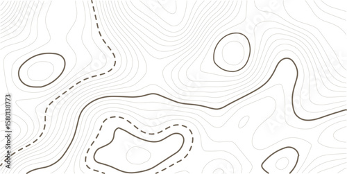 Stylized topographic contour height in lines and contours. The concept of conventional geography and route of the area. Wide size canvas. Black background. Vector illustration.