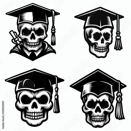 skeleton. With Graduation Diploma Cap Graduate Clipart Line Art Vector Illustration. Bony framework the inner body structure or vital anatomy a basic form.