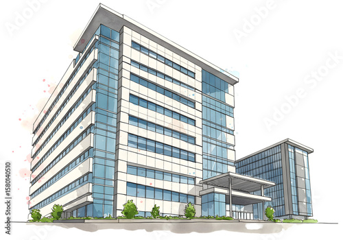 Illustration Building Architecture Office Facade Modern Exterior Transparent