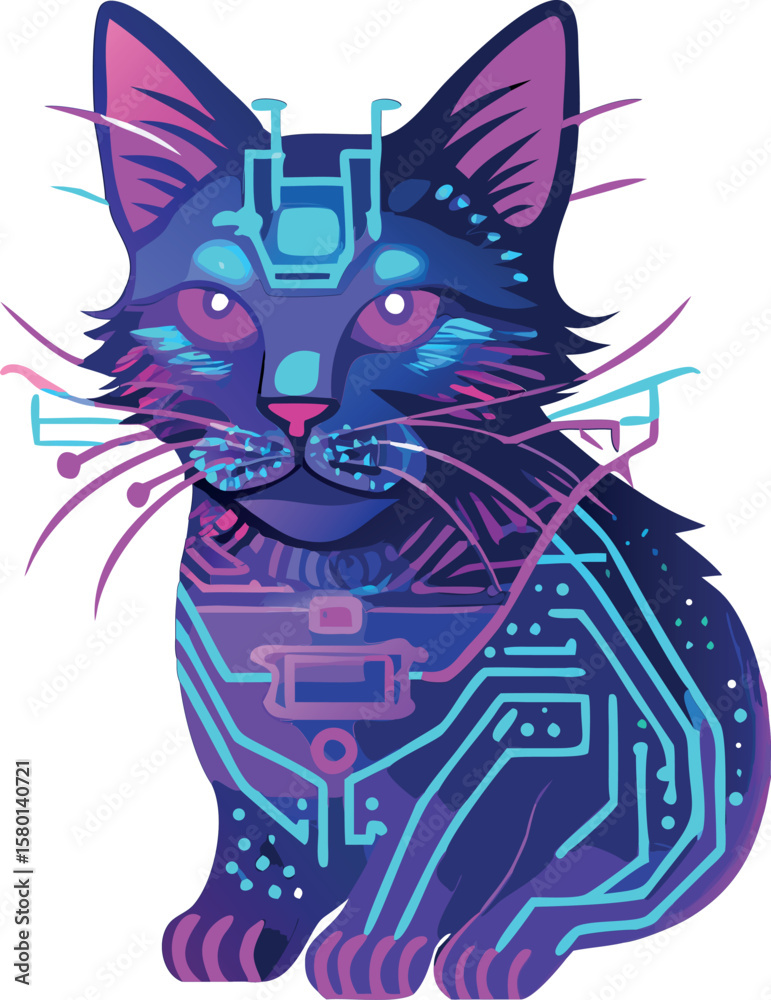 Fototapeta vector art of cyberpunk cat avatar