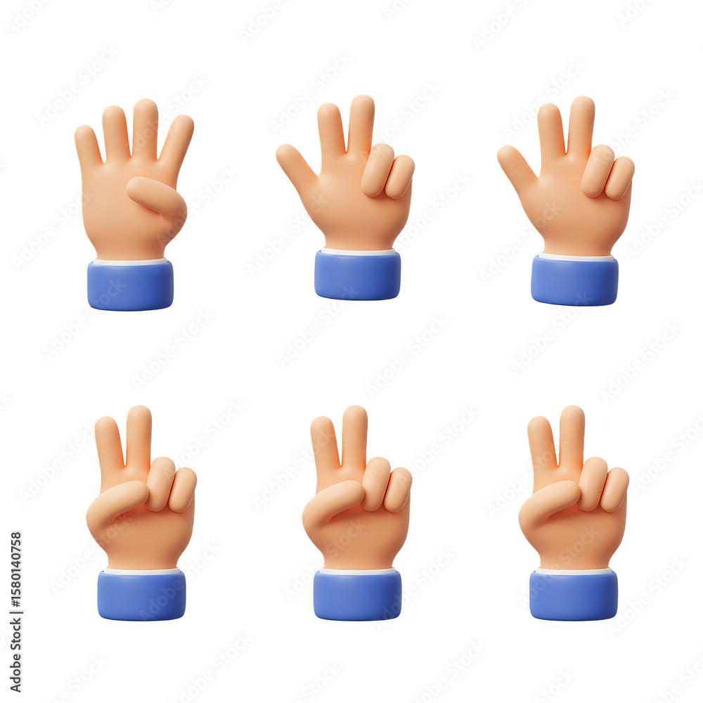 Obraz premium 3D Render Hand Gesture Count Illustration Symbol Background