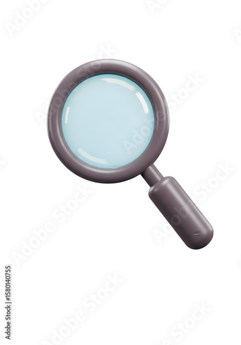 3D Illustration Magnifying Glass Search Tool for Find Research on Transparent