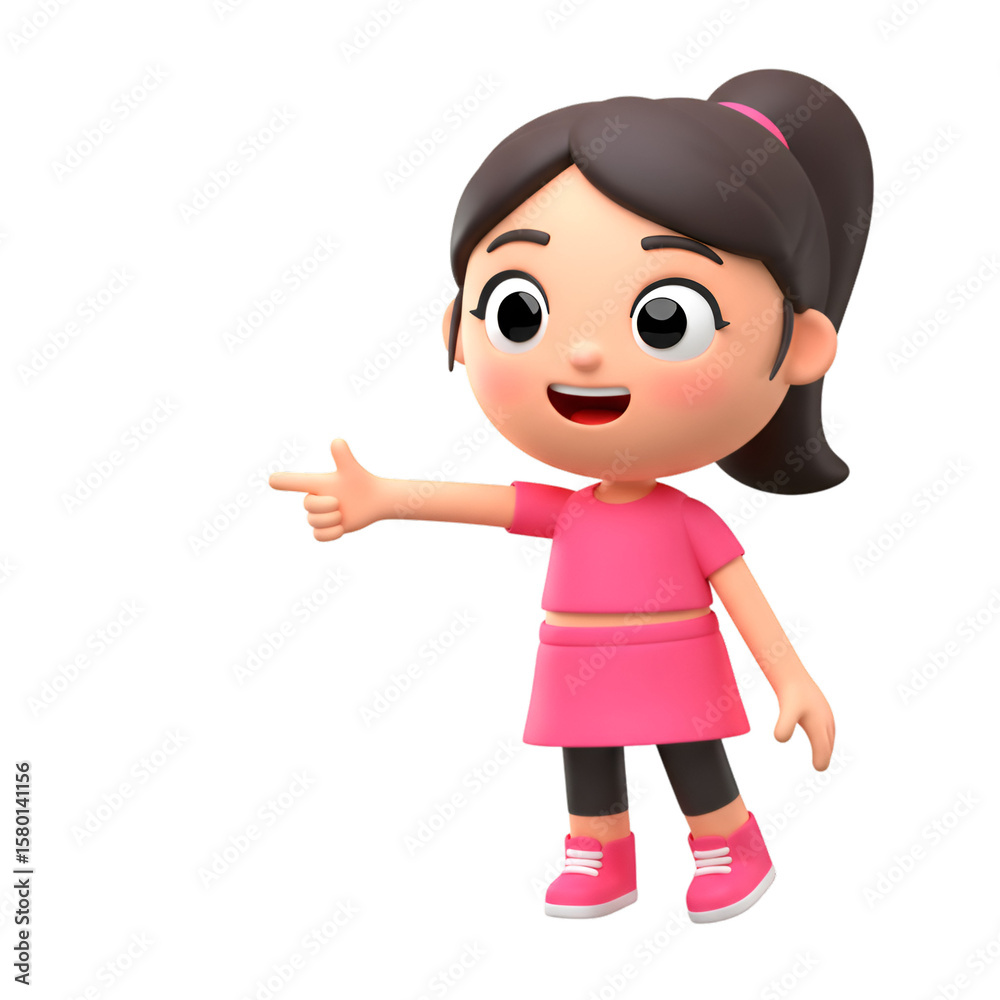 Fototapeta premium 3D Render Illustration of a Girl Pointing in Pink Outfit Transparent