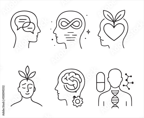 set of Mental Health Concepts Icons bundle pack collection
