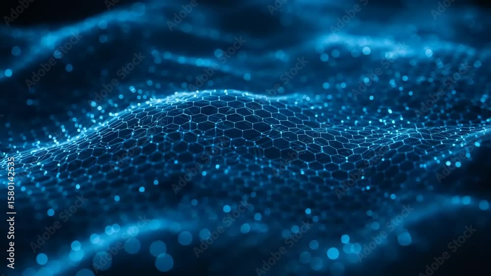 Abstract digital network design with glowing hexagonal mesh