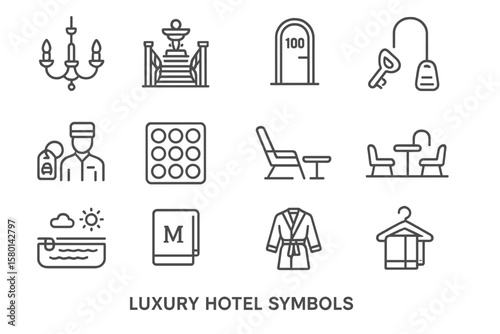 Luxury hotel symbols featuring amenities and services icons