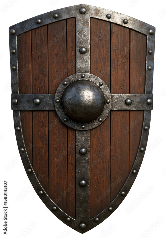 Fototapeta premium 3D Illustration of Medieval Wooden Warrior Shield Isolated in Transparent