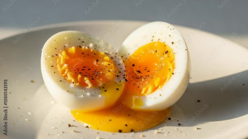Sliced Hard Boiled Egg Still Life on Plate Close Up