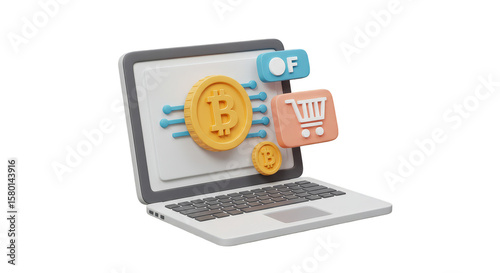 Wallpaper Mural 3D Laptop with Bitcoin Shopping Offers Online Ecommerce Sale PNG Torontodigital.ca