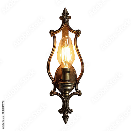 Decorative wall sconce isolated, Transparent lighting decor, Metal wall fixture, Classic room accent, Artistic home light, Elegant design prop