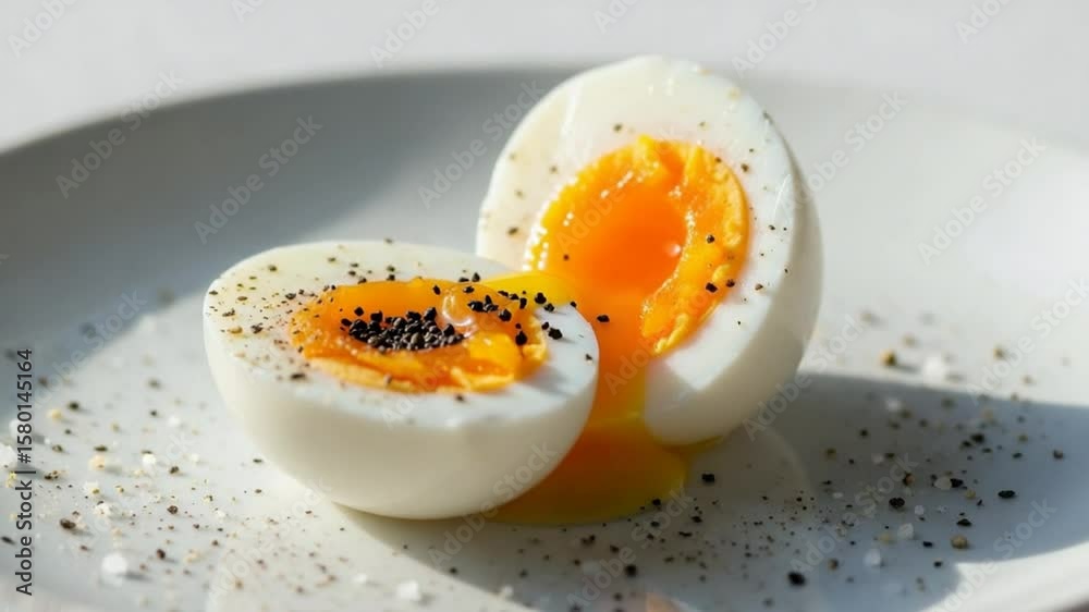 Sliced Egg on Plate Close-Up Still Life Food Photography