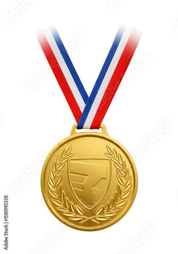 Isolated Gold Medal With Tricolor Ribbon On Transparent Background