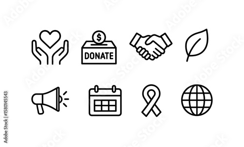 Minimalistic icons reflecting charity and awareness themes
