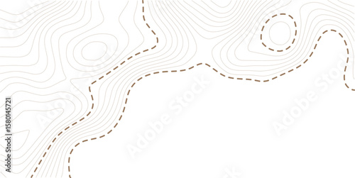 Stylized topographic contour height in lines and contours. The concept of conventional geography and route of the area. Wide size canvas. White background. Vector illustration.