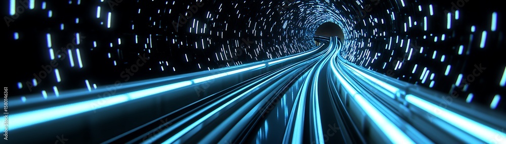 Fototapeta premium A glowing futuristic tunnel featuring flowing blue light and streaks