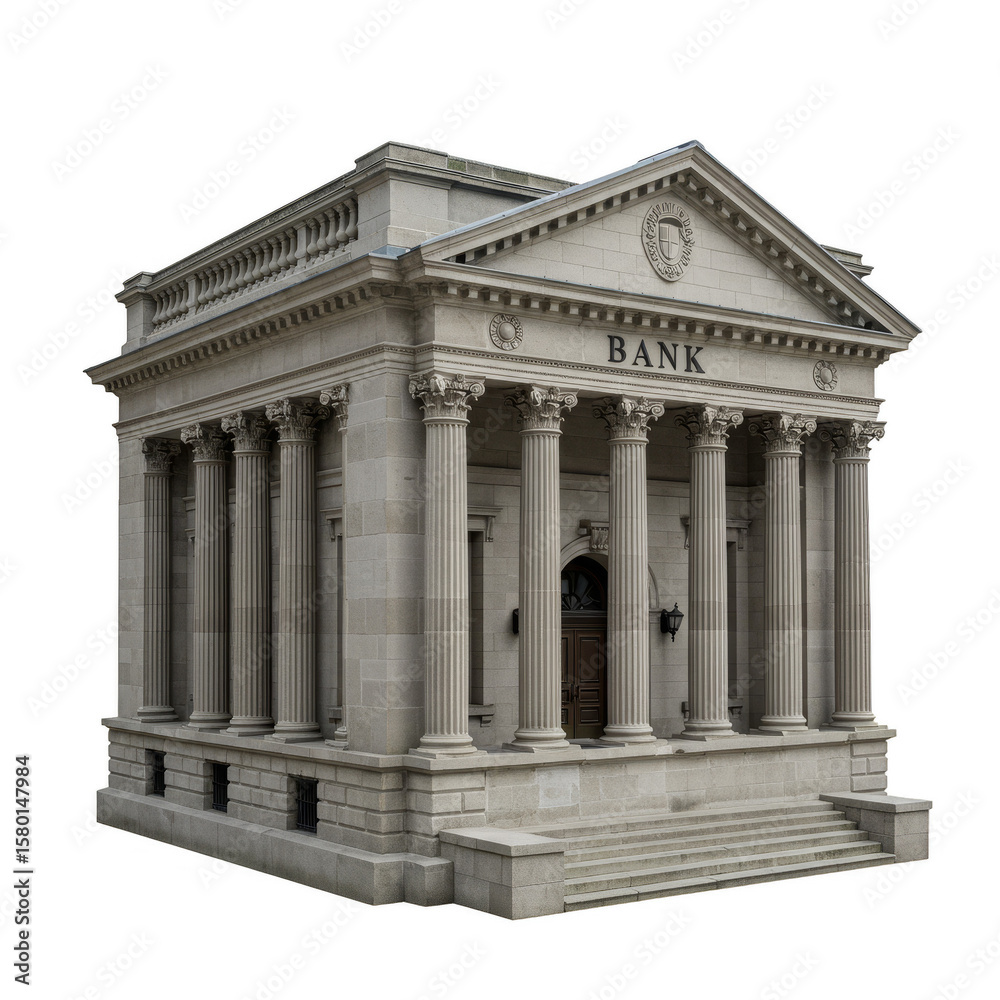 Obraz premium 3D Rendering Bank Building Stone Columns Classic Architecture Facade